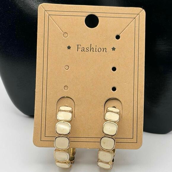 Gold & Cream Hoop Earrings - Picture 2 of 3